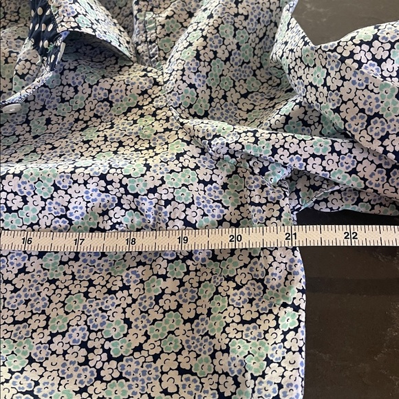 Talbots Blue Floral Shirt with Polka Dot Collar and Cuffs- size LP - Picture 6 of 7